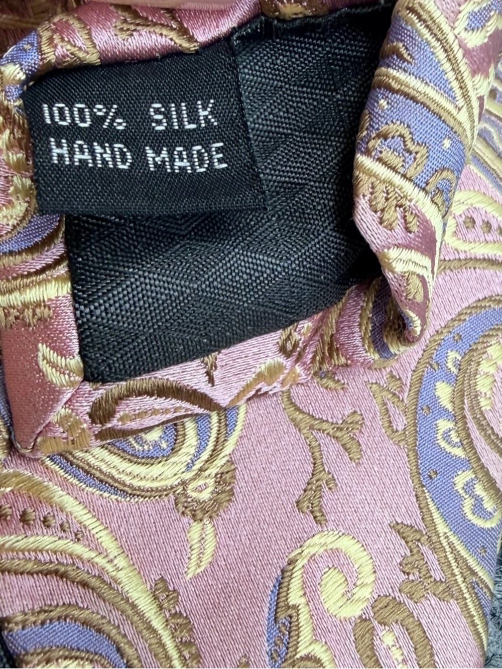 Bocara Mens Silk Neck Tie Pink Lavender Gold Jacquard Paisley Luxury Handmade - Picture 3 of 3